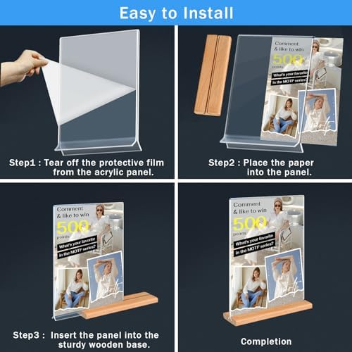 Kersally Acrylic Sign Holder 8.5 x 11, 3 Pack Double-Sided Clear Table Display Stands with Wood Base,Vertical Acrylic Frame Menu Flyer Paper Holder for Stores, Restaurants, Hotels, Office, Show Fair - Image 6