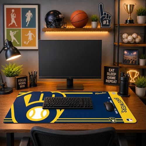 SOAR MLB Official Established Primary Logo Wordmark Home Office Desk Pad Mouse Pad Mat 35" x 16" (Milwaukee Brewers, Milwaukee Brewers) - Image 3