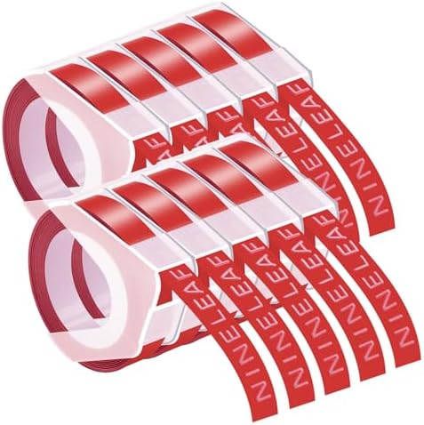 NineLeaf 10 Pack Compatible for Dymo 520102 9mm 3D Embossing Label Maker Tape 3/8'' White on Red 3D Plastic Labels for Organizer Xpress Pro, MoTEX E101 E404, Office Mate II by NineLeaf