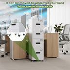 Aobabo 4 Drawer Metal File Cabinet with Lock and Wheels, White - Image 4