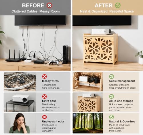Wooden Projector Shelf,WiFi Router Box Hider,Power Strips Storage,Cable Management,Routers Cover Organizer for Office Home,Floating Modem Shelf for wall,Wall Shelves,wall Mount,Simple Assembly - Image 3