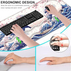 Mouse Pad,Large Pink Desk Mat, 4in1 XXL Mousepad + Keyboard Wrist Rest+Mouse Wrist Rest+Coaster Set with Ergonomic Desk Pad for Home Office Table Computer-Japanese Sea Wave - Image 6