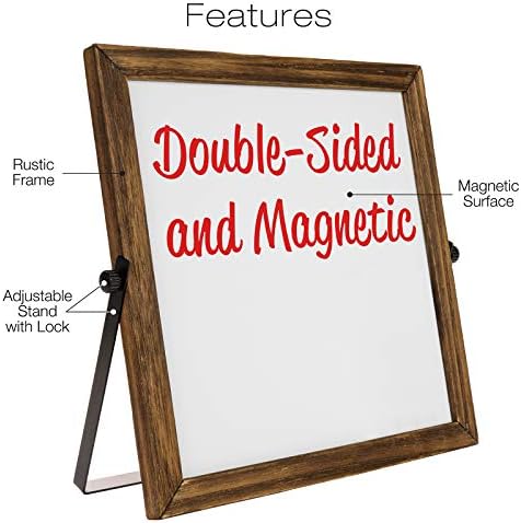 Excello Global Products Rustic Double Sided 11" x 11" Whiteboard: Reversible, Double Sided, Dry Erase, Magnetic, Small, Portable, Table Top Easel Board with Stand and Wooden Frame - Image 2