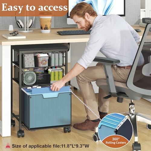 Sbanmao Rolling File Cart with 3 Drawers, File Cabinet with DIY Divider, Hanging Folder Holder Organizer with Wheels, Under Desk Storage Utility Cart, Printer Stand for Home Office, Black - Image 4