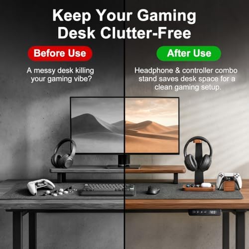 Solid Wood Metal Headphone Stand with Modular Controller Holder for Desk - Image 2