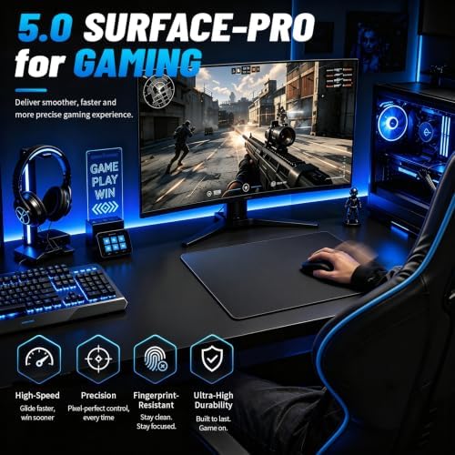 Glass Gaming Mouse Pad, 5.0 Nano Etched Surface, Custom PU Non Slip Base, Esports Level Speed & Precision, Tempered Glass, Waterproof & Durable, 410mm*310mm Multi-Use Sizes (Black) - Image 3