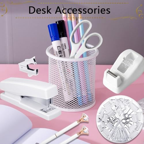 Office Supplies,Desk Accessories, Stapler and Tape Dispenser Set for Women with Stapler, Tape Dispenser, Staple Remover, Staples, Clips, Scissor and Tabs,Gift for Students, Coworkers - Image 7