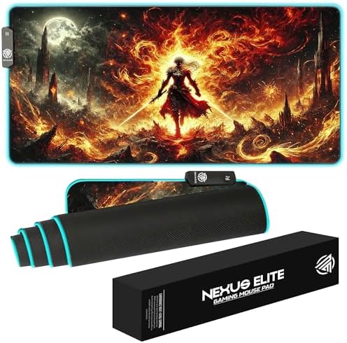 RGB Gaming Mouse Pad Large Extended Desk Mat 35.4x15.7in XXL XXXL Mousepad LED Light Up Keyboard Mat PC Gamer Desk Pad Gaming Accessories Extra Big Mouse Mat for Desk - Hellfire Crusader by NexusElite