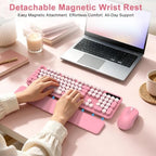 Pink Wireless Keyboard and Mouse Combo, Magnetic Wrist Rest, Round Keycap - Image 3