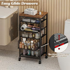 Rolling Cart with Drawers, 5-Drawer Storage Cart on Wheels with Vintage Wooden Top, Heavy Duty Metal Utility Cart, Mobile Craft Art Storage Cart for Kitchen, Bathroom, Office, Bedroom, Art Studio - Image 7