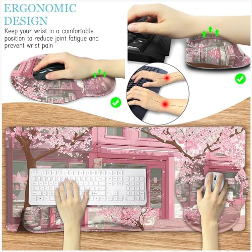 LIMKRIAN Anime Cat Mouse Pad with Wrist Rest, Pink Desk Mat Set for Women - Image 5