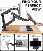 HUANUO FlowLift Pro Dual Monitor Mount for 13–27" Screens, MechaSpring Monitor Stand, Adjustable Monitor Arms for 2 Monitors with Tilt/Swivel/Rotation, Tool-Free VESA Mount, Max Load 15.4 lbs - Image 4