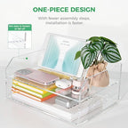 Paper Tray Organizer for Desk, 2 Tier Acrylic Desk Organizers and Accessories, One-Piece Integrated A4 Paper Organizer with Handles, Crystal-Clear Letter Tray & Compact Office File Holder - Image 3