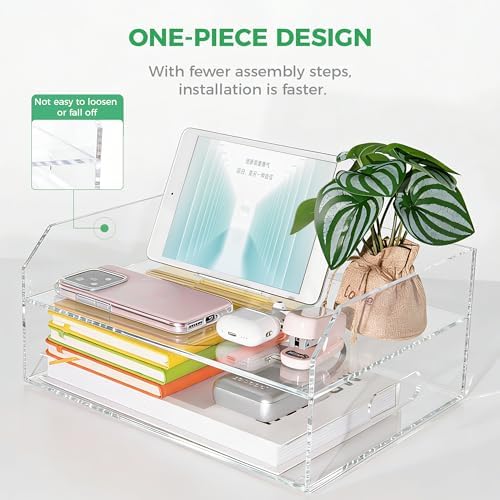 Paper Tray Organizer for Desk, 2 Tier Acrylic Desk Organizers and Accessories, One-Piece Integrated A4 Paper Organizer with Handles, Crystal-Clear Letter Tray & Compact Office File Holder - Image 3