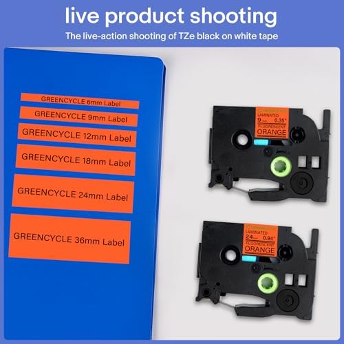 GREENCYCLE Compatible for Brother P-Touch Label Tape TZe-B21 9mm 0.35" Laminated Fluorescent Orange TZeB21 TZ-B21 TZe TZ 3/8 inch Black on Orange Label Tape for PTH100 PTH110 PTH107, 10 Pack - Image 6