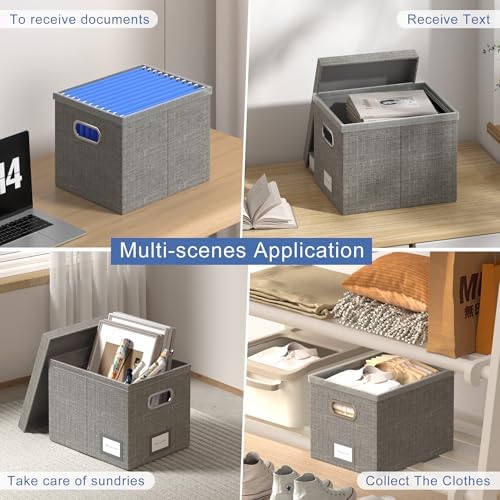File Box with Lid, Grey, 13.2 * 10.1 * 10.1in (4Pack) - Image 5
