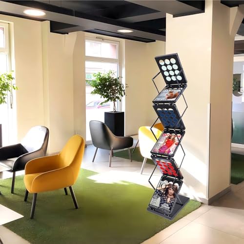 Folding Literature Rack, 6 Pockets Metal Brochure Holder Stand Floor Standing Magazine Rack，Double-sided Display Flyer Holder Stand Literature Stand for Trade Show Office Store Home - Image 7