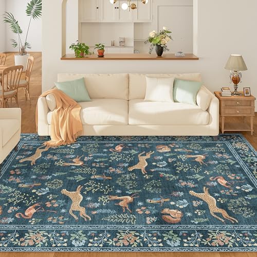DUKINO 5x7 Area Rugs, Washable Animal Rug for Living Room Non Slip, Blue - Image 3