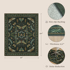 Dark Green Vintage Insect Office Chair Mat 4'x5', Decorative Desk Rug for Hardwood Floors, Washable Non Slip Low Pile Computer Chair Rug, 48"x60" Floor Protector for Home Office - Image 2