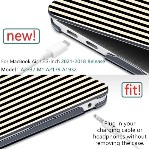 DONGKE Case for MacBook Air 13 Inch (2021-2018 Models A2337 M1/A2179/A1932), Black & Cream Stripes Hard Shell Case with Keyboard Protector, Compatible with Retina Display and Touch ID - Image 3