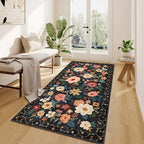 DUKINO 3x6 Runner Rug, Non Slip Floral Washable Rug for Kitchen, Black - Image 6