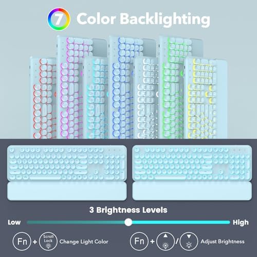 Wireless Keyboard and Mouse Combo, Backlit Round Keycaps, Glowing Blue - Image 2