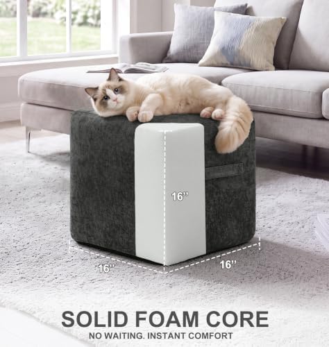 Hobestluk Square Boucle Pouf Ottoman Foot Rest Stool for Living Room Couch - Image 2