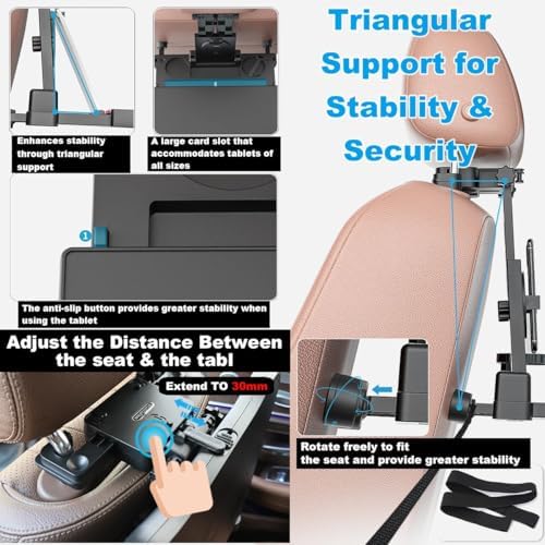 Car Back Seat Tray Table - Stable Foldable Auto Backseat Food Trays Desk for Rear Passenger Road Trip Eating & Work, Multifunctional Adjustable Travel Tray with Phone Drink Holder for Laptop iPad - Image 2