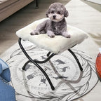 15" Faux Fur Upholstered Folding Foot Rest Stool with Metal Frame Beige - Image 5