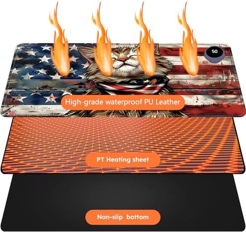 Heated Mouse Pad with 3 Levels Heated,Flag Cute Cat - Image 3