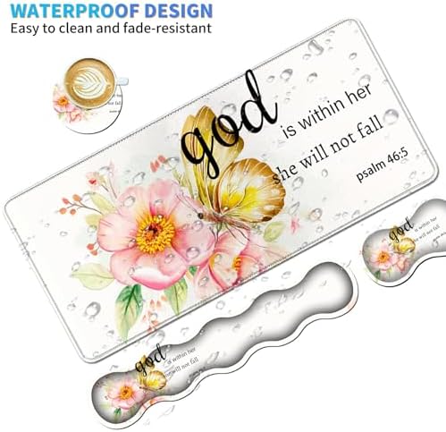 4Pcs Memory Foam Keyboard Wrist Rest Desk Mat Set, Flower Bible Proverbs - Image 5