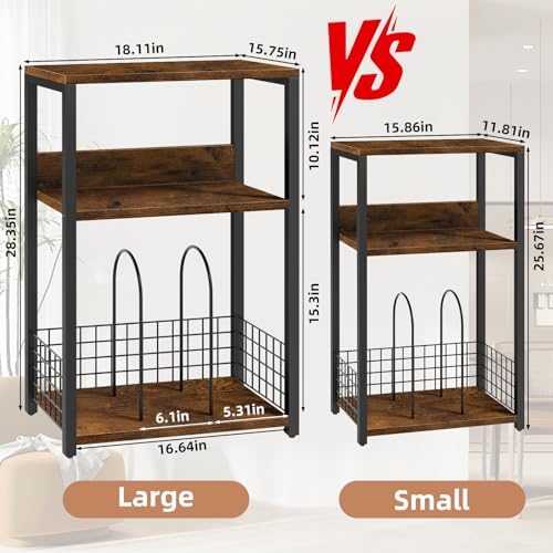 LELELINKY Large Brown Record Player Stand, 3 Tier 18" Wide Big End Table with Vinyl Storage Up to 130 Albums, Industrial Turntable Printer Tables, Modern Side Tables for Living Room, Bedroom, Office - Image 3