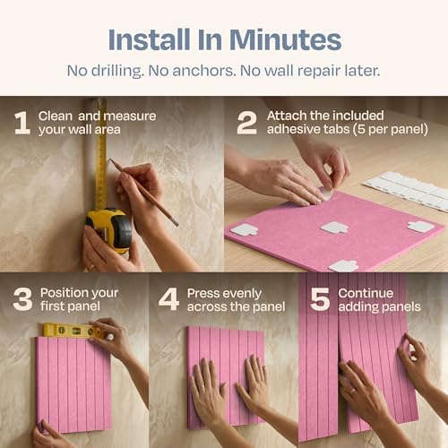 X-Large Cork Board Alternative 12-Pack Felt Bulletin Board Thick and Decorative Pin Board for Home Office Walls 47.24 x 35.43 Inches with 72 Adhesive Tabs - [Chic Pink] - Image 5