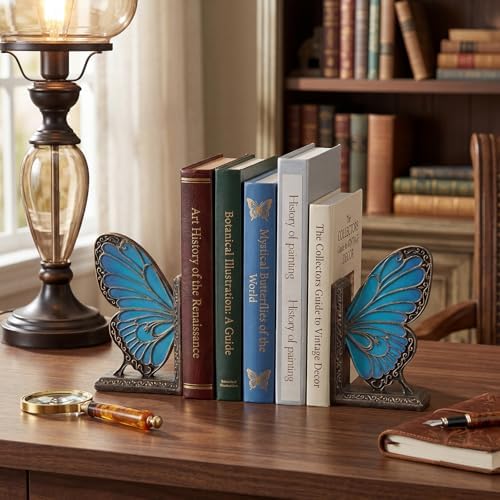 Epakh 2 Pcs Blue Butterfly Book Ends Decorative Bookends - Image 4