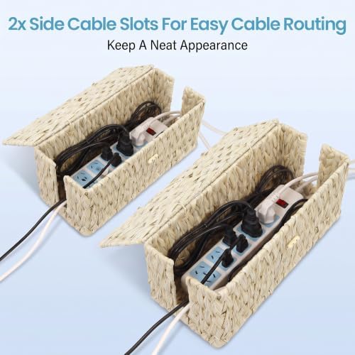efluky 2 Pack Plastic Floor Cord Covers with Lid, Hand-Woven Cable Management Box, 2 Open Slots Cord Box to to Hide USB Wire, Power Strip & Charger for Home & Office and Dorm, Milky White - Image 4