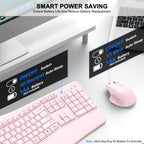 Wireless Keyboard and Mouse Combo, 2.4G Ergonomic Wave Keys(Light Pink) - Image 6