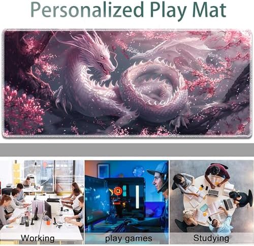 Large Gaming Mouse Pad + Keyboard Wrist Rest + Wrist Support + Coaster Set, Memory Foam Ergonomic for Easy Typing, XXL Extended Gaming Mouse Pad Table Pad - Cherry Pink Dragon - Image 7