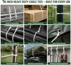 36 Inch Heavy Duty White Zip Ties 50 Pack, Industrial Nylon Cable Ties Extra Long Self-Locking Wire Ties for Automotive, Home, Garden & Electrical Use + 10 Bonus 8 Inch Black Releasable Zip Ties - Image 4