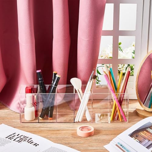 2 Pcs Acrylic Makeup Brush Holder 6 Compartments Pen Organizer, Clear - Image 4