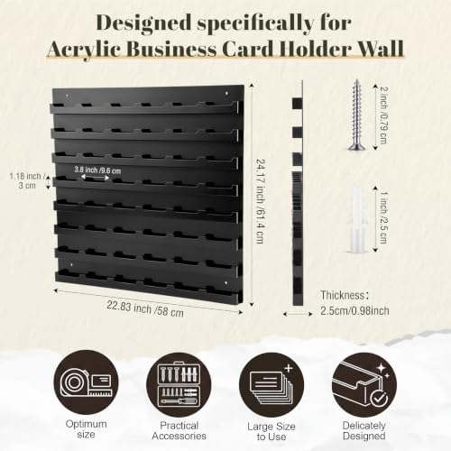 Geelin 1 Pcs Acrylic Business Card Holder Wall Mount Black Business Card Display Holder with Hanging Hardware Vertical Sticker Display Rack Organizing Stand for Office Home (48 Pockets) - Image 2