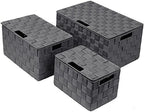 Sorbus Storage Basket with Lid, 3-Piece Woven Set for Shelves (Gray) - Image 6