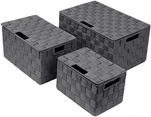 Sorbus Storage Basket with Lid, 3-Piece Woven Set for Shelves (Gray) - Image 6