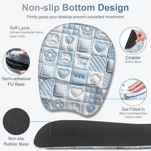 4 in 1 Large Mouse Pad, Keyboard Wrist Rest Set, Ergonomic Mouse Pad with Wrist Support, Desk Mat with Stitched Edges Extended Desk Pad Waterproof Desk Mat for Home Office Game I Cute Rabbit Baby Blue - Image 4