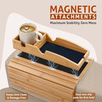 Magnetic Bamboo Couch arm tray - 3 in 1 Detachable Bamboo Sofa Arm Tray Table with Cup Holder - Foldable Non Slip Couch Armrest Table For Remote, Cell-Phone & Drinks, Snacks – Space-Saving,17.6"x13.3" - Image 5