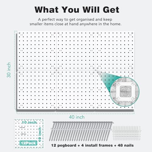 12 Pcs Peg board, Pegboard Wall Organizer Panels, White Pegboard - Image 2