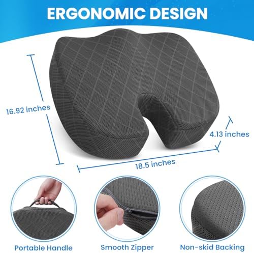 TushGuard Seat Cushion - for Office Chair, Car Seat, Airplane, Bleacher - Sciatica & Coccyx Pain Relief Desk Chair Cushion for Long Sitting Office Workers, Car Drivers(Grey, XX-Large) - Image 2