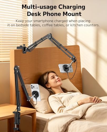 VRIG Magnetic Wireless Charger Phone Holder for Bed Desk, Flexible Articulating Table Mount, Overhead Stand Compatible with iPhone 17/16/15/14, Great for Video Recording, Zoom Meeting, Live Streaming - Image 6