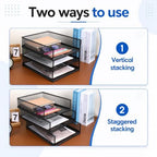 3 Pack Wire Mesh Letter Trays, Black Metal Magazine File Holder, Stackable Desk Tray Single Wire Mesh Organizer, Metal Paper Tray Office Document Organizer (12.8 x 9.84 Inch) - Image 7