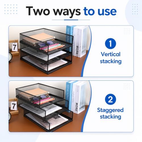 3 Pack Wire Mesh Letter Trays, Black Metal Magazine File Holder, Stackable Desk Tray Single Wire Mesh Organizer, Metal Paper Tray Office Document Organizer (12.8 x 9.84 Inch) - Image 7