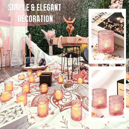 48 Pcs Pink Glass Votive Candle Holders, Tealight Candle Holders for Table Centerpieces, Vintage Candle Holder Bulk, Boho Wedding, Valentine's Day Table Decor (Pink) - Image 5